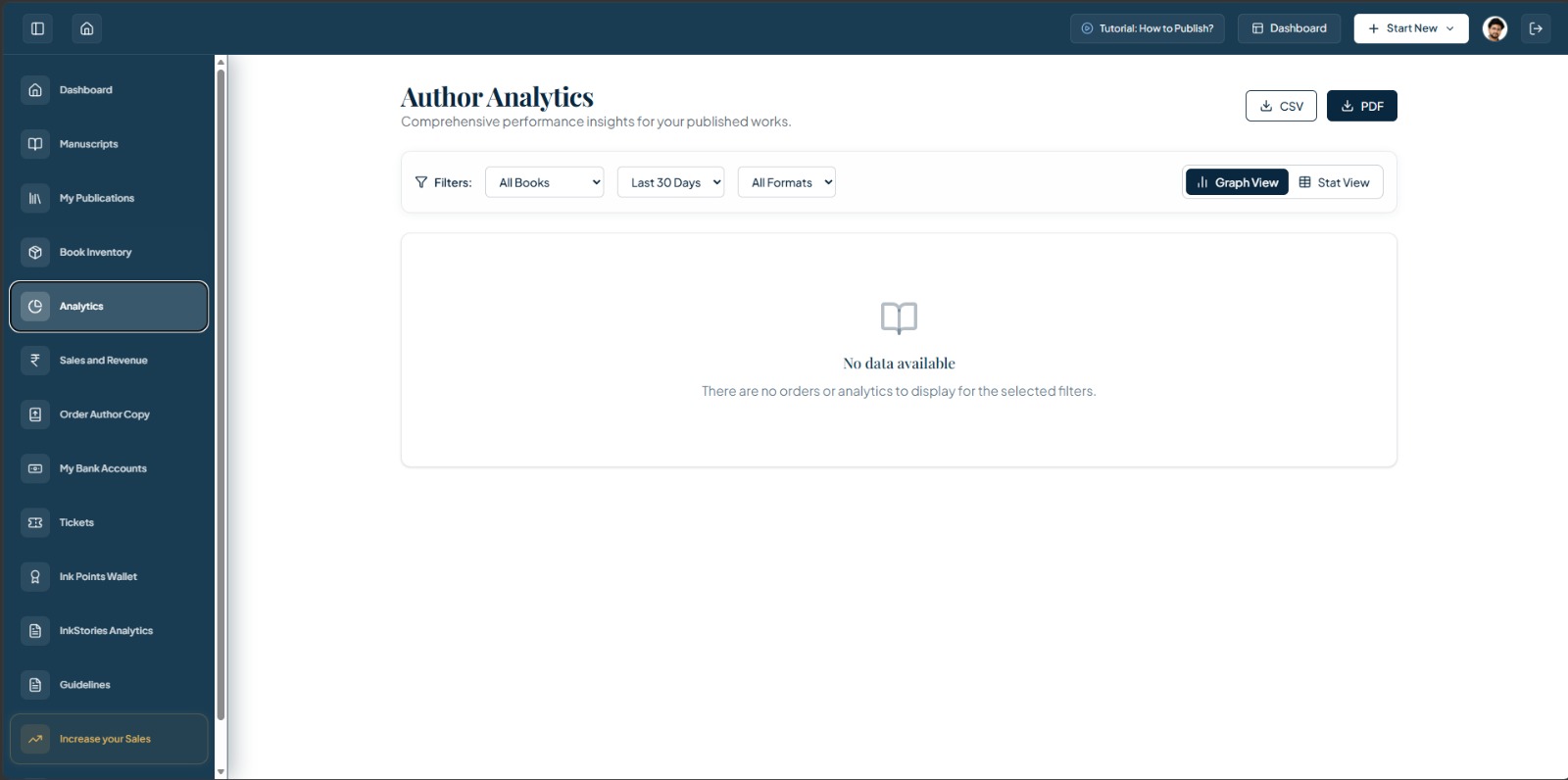 Analytics desktop view