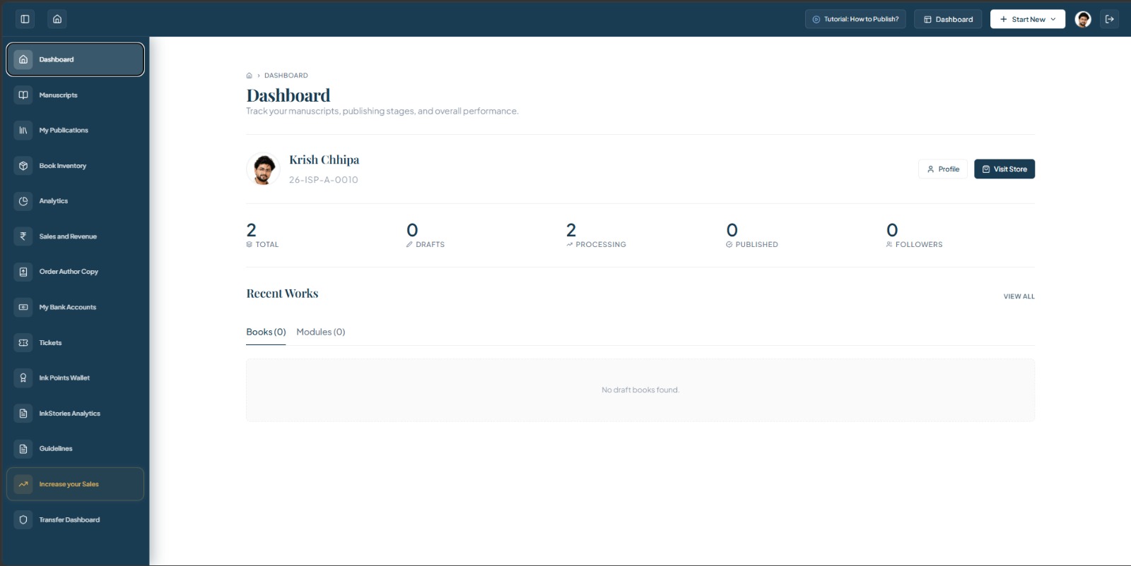 Dashboard desktop view
