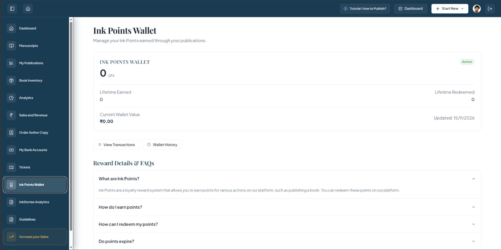 Ink Points Wallet desktop view
