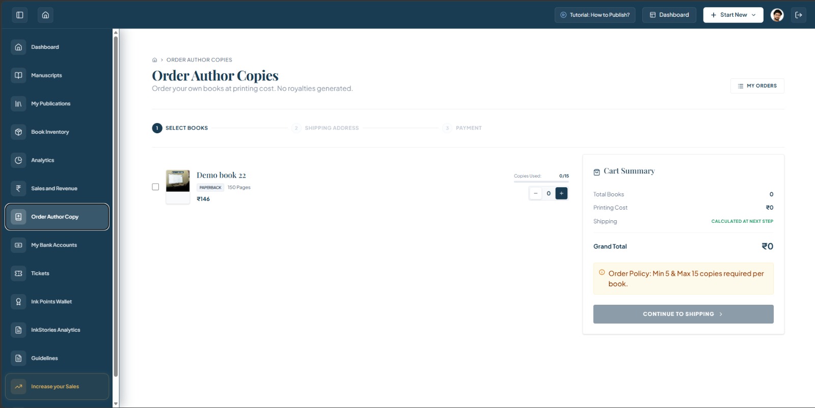 Order Author Copies desktop view
