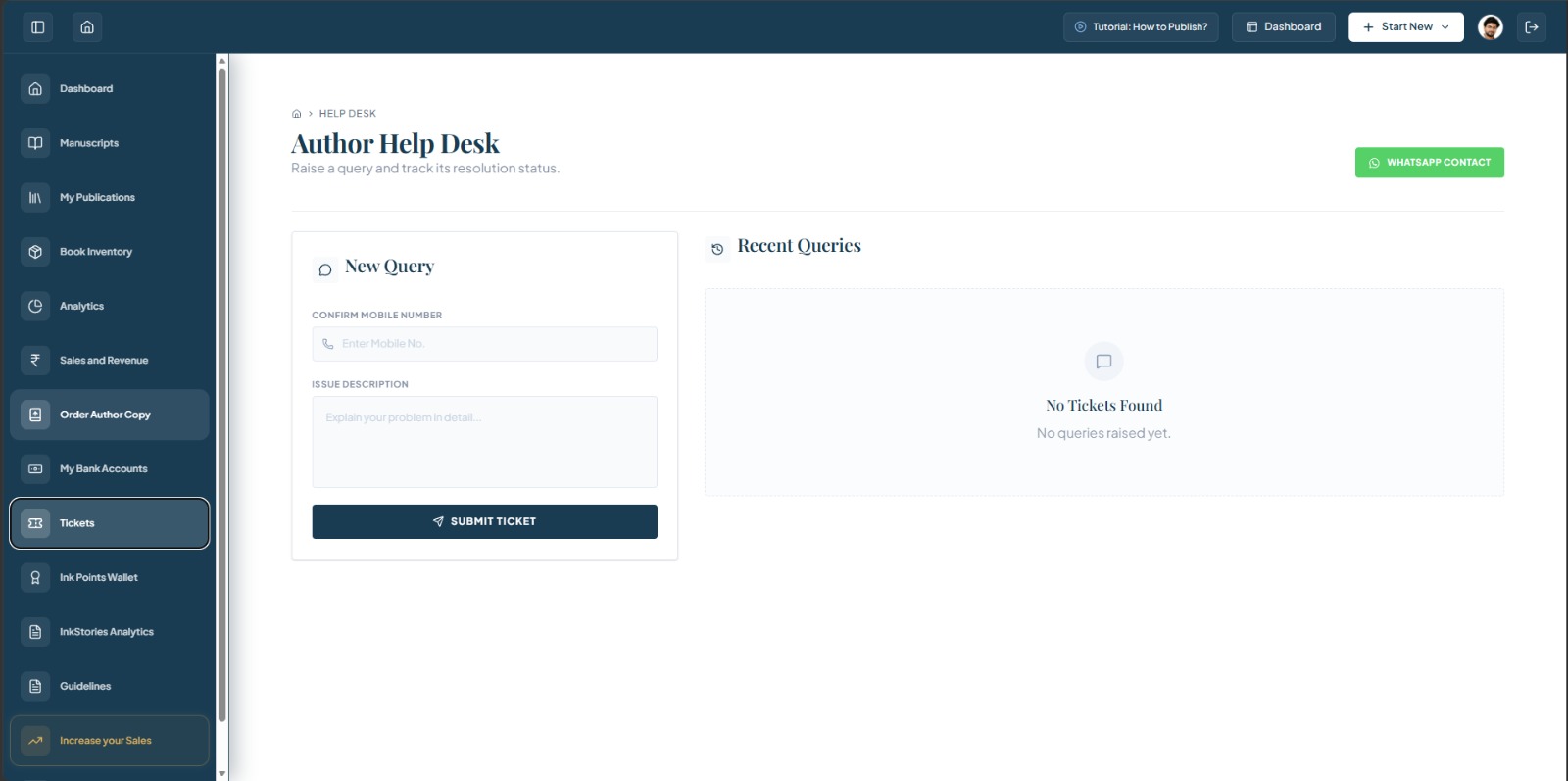 Author Help Desk desktop view